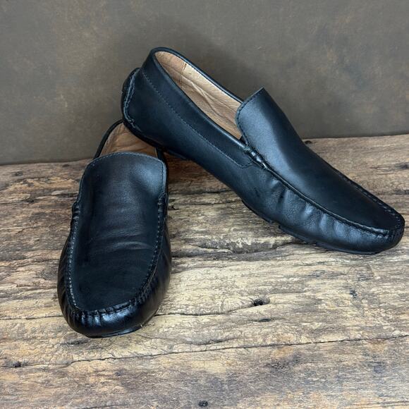 Aldo Men’s Black Leather Driving Loafers Size 9 EU 42 Slip On Moc Toe Shoes - Picture 3 of 9